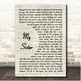 Reba McEntire My Sister Vintage Script Song Lyric Print