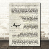 Taylor Swift august Vintage Script Song Lyric Print