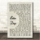 The Goo Goo Dolls Better Days Vintage Script Song Lyric Print
