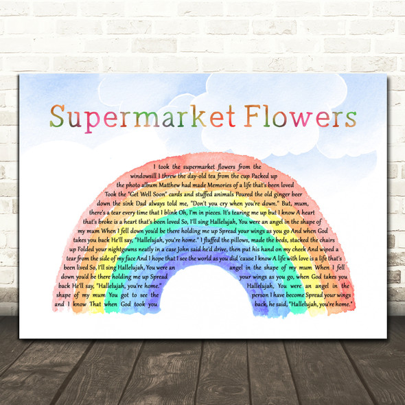 Ed Sheeran Supermarket Flowers Watercolour Rainbow & Clouds Song Lyric Print