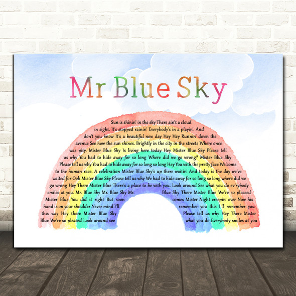 ELO Mr Blue Sky Watercolour Rainbow & Clouds Song Lyric Print