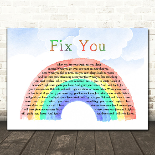 Fearless Soul Fix You Watercolour Rainbow & Clouds Song Lyric Print