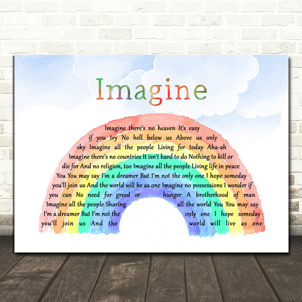 John Lennon Imagine Watercolour Rainbow & Clouds Song Lyric Print