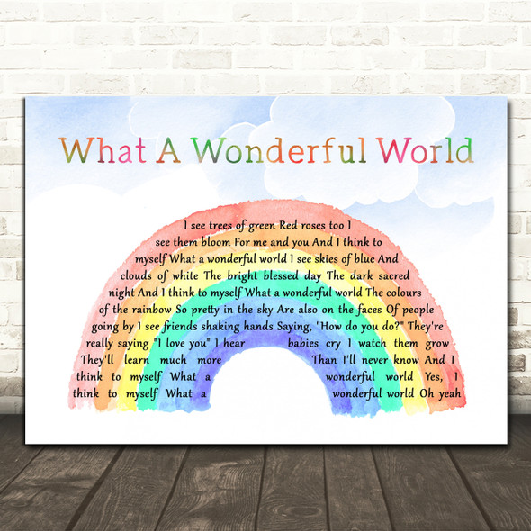 Louis Armstrong What A Wonderful World Watercolour Rainbow & Clouds Song Lyric Print
