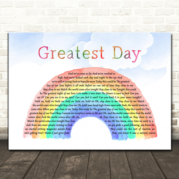 Take That Greatest Day Watercolour Rainbow & Clouds Song Lyric Print