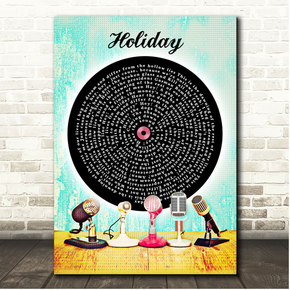 Green Day Holiday Retro Microphone Vinyl Song Lyric Print