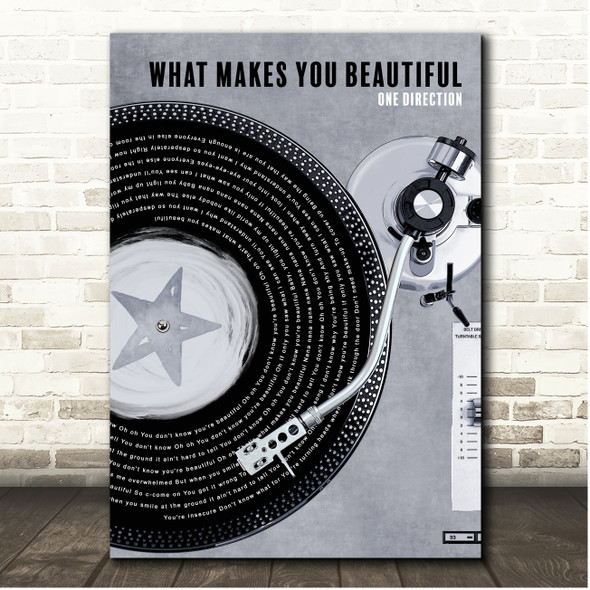 One Direction What Makes You Beautiful Rustic Grey Blue Vinyl Record Song Lyric Print