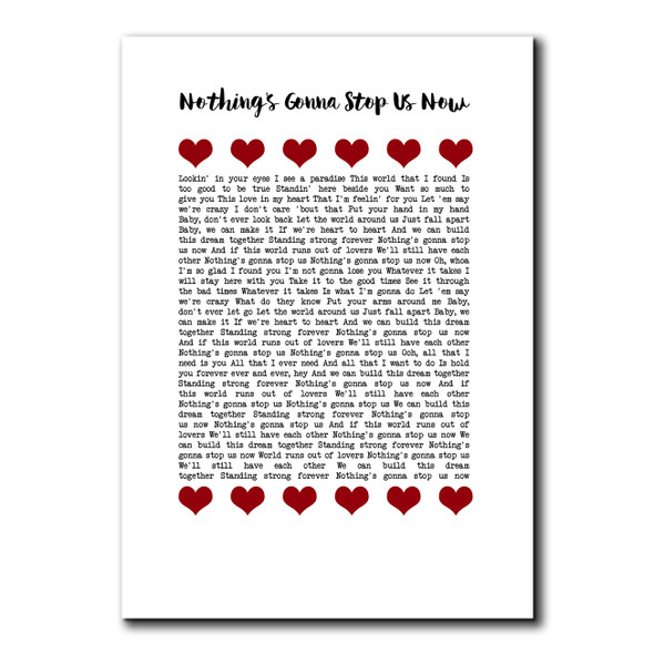 Jefferson Starship Nothing's Gonna Stop Us Now Red Hearts In Row Song Lyric Print