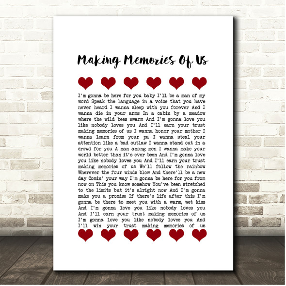 Keith Urban Making Memories Of Us Red Hearts In Row Song Lyric Print