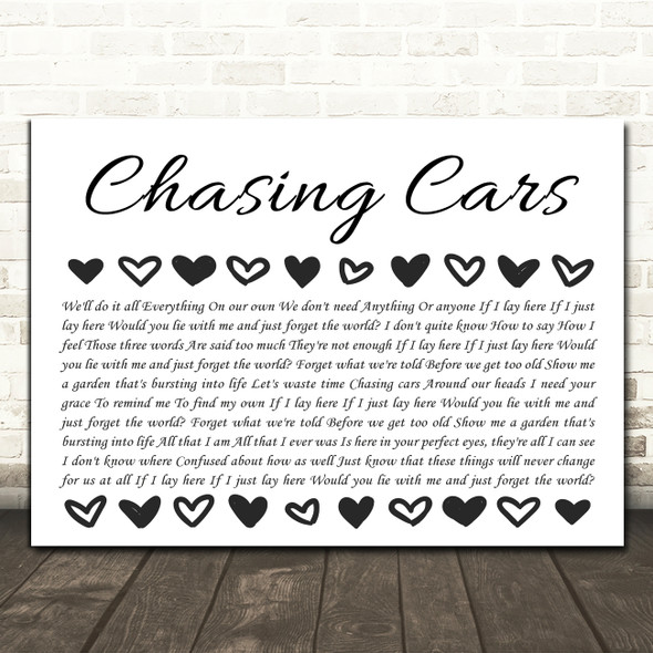 Snow Patrol Chasing Cars Hearts Black & White Song Lyric Print