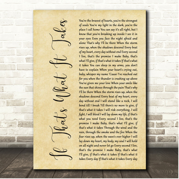 Celine Dion If That's What It Takes Rustic Script Song Lyric Print