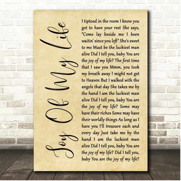 Chris Stapleton Joy Of My Life Rustic Script Song Lyric Print