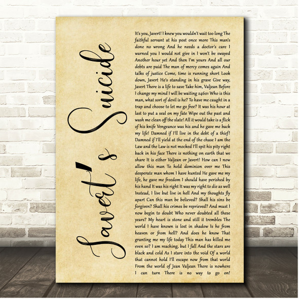 Claude-Michel Schönberg Javerts Suicide Rustic Script Song Lyric Print