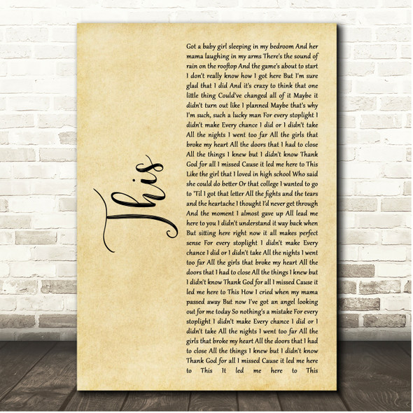 Darius Rucker This Rustic Script Song Lyric Print