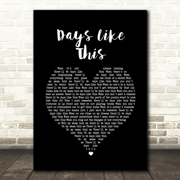 Van Morrison Days Like This Black Heart Song Lyric Quote Print