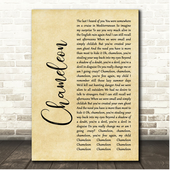 Elton John Chameleon Rustic Script Song Lyric Print