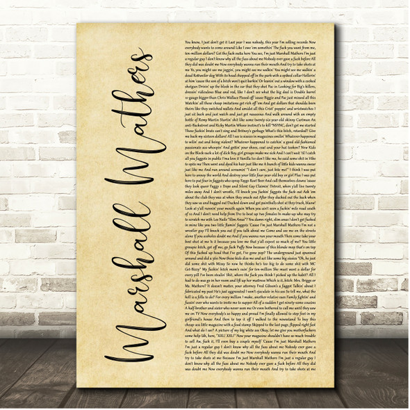 Eminem Marshall Mathers Rustic Script Song Lyric Print