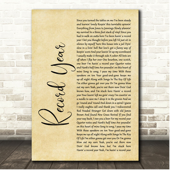 Eric Church Record Year Rustic Script Song Lyric Print