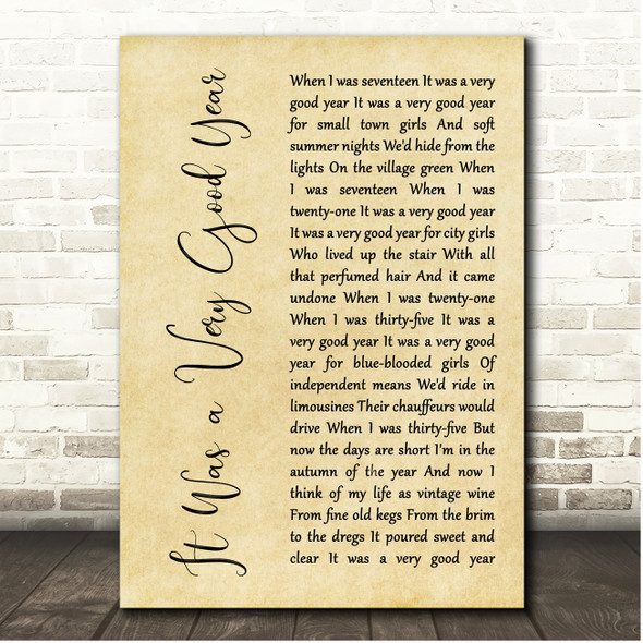 Frank Sinatra It Was a Very Good Year Rustic Script Song Lyric Print