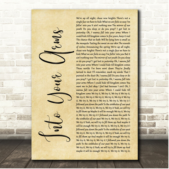 Giant Rooks Into Your Arms Rustic Script Song Lyric Print