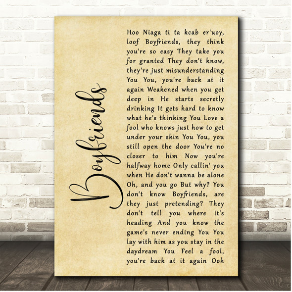 Harry Styles Boyfriends Rustic Script Song Lyric Print