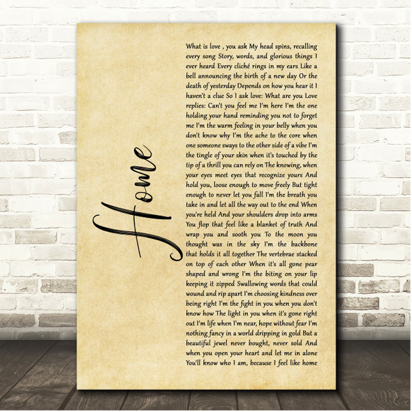 Imelda May Home Rustic Script Song Lyric Print