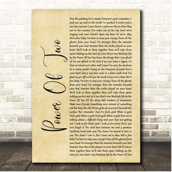Indigo Girls Power Of Two Rustic Script Song Lyric Print