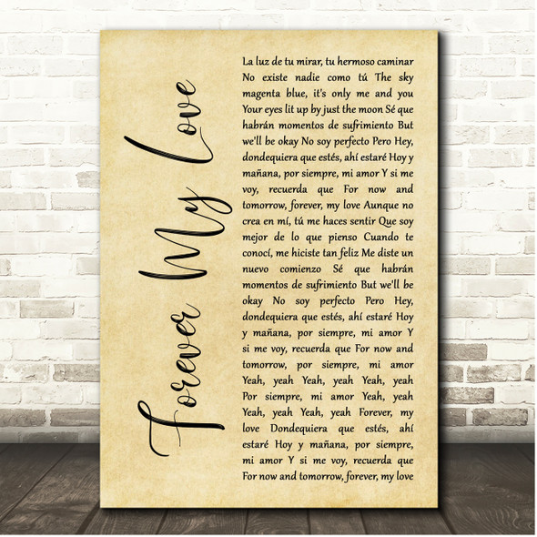 J Balvin & Ed Sheeran Forever My Love Rustic Script Song Lyric Print