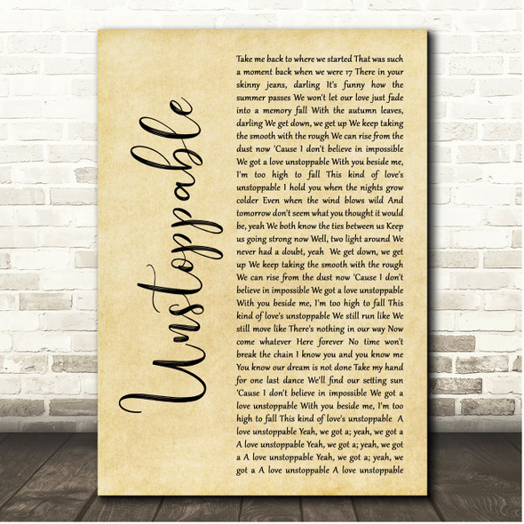 James Blunt Unstoppable Rustic Script Song Lyric Print