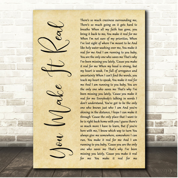 James Morrison You Make It Real Rustic Script Song Lyric Print