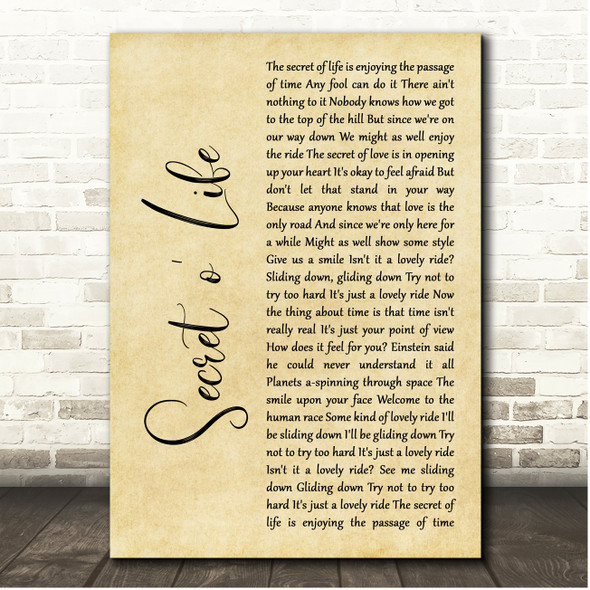 James Taylor Secret o Life Rustic Script Song Lyric Print