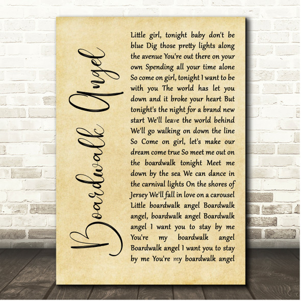 John Cafferty Boardwalk Angel Rustic Script Song Lyric Print