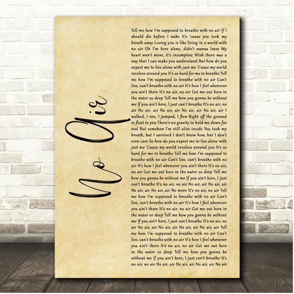 Jordin Sparks & Chris Brown No Air Rustic Script Song Lyric Print