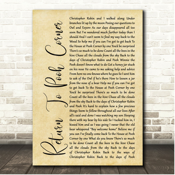 Kenny Loggins Return To Pooh Corner Rustic Script Song Lyric Print