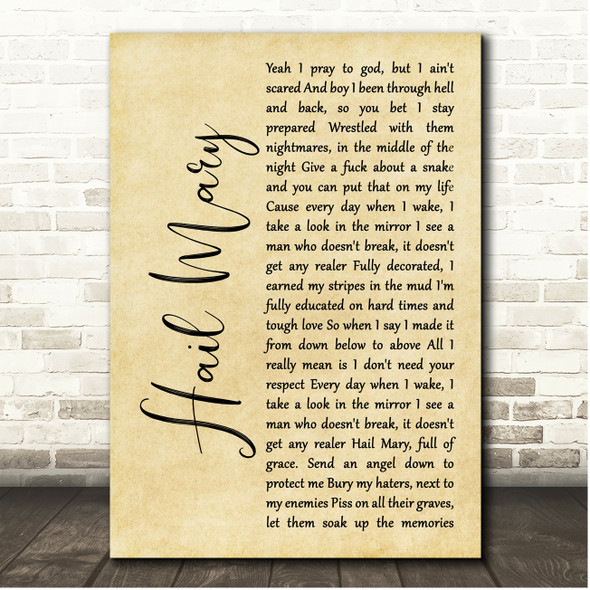 Lionheart Hail Mary Rustic Script Song Lyric Print