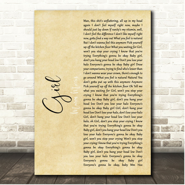 Maren Morris GIRL Rustic Script Song Lyric Print