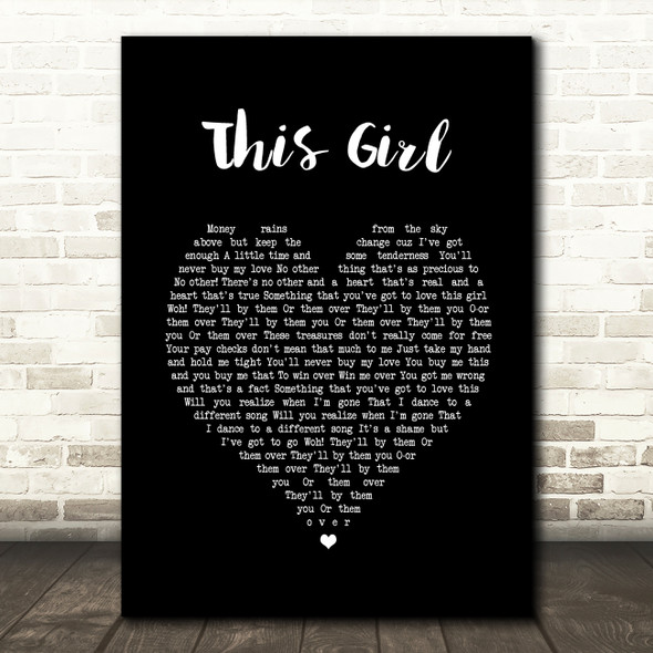 Kungs vs Cookin' on 3 Burners This Girl Black Heart Song Lyric Print