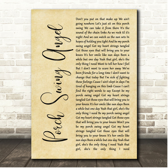 Muscadine Bloodline Porch swing angel Rustic Script Song Lyric Print
