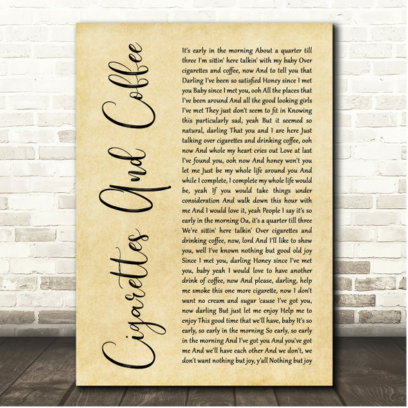 Otis Redding Cigarettes And Coffee Rustic Script Song Lyric Print