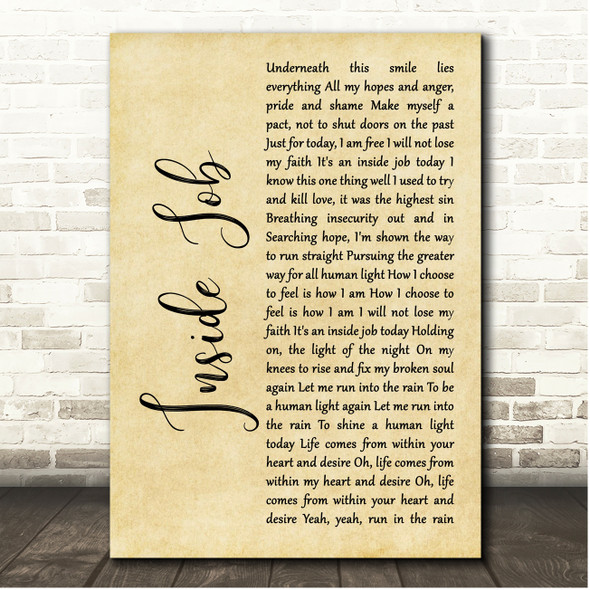 Pearl Jam Inside Job Rustic Script Song Lyric Print