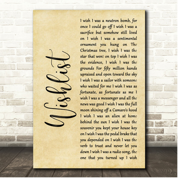 Pearl Jam Wishlist Rustic Script Song Lyric Print