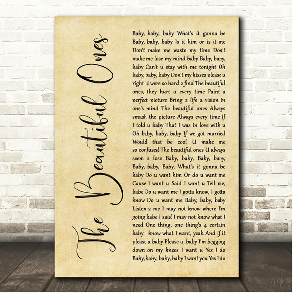 Prince And The Revolution The Beautiful Ones Rustic Script Song Lyric Print