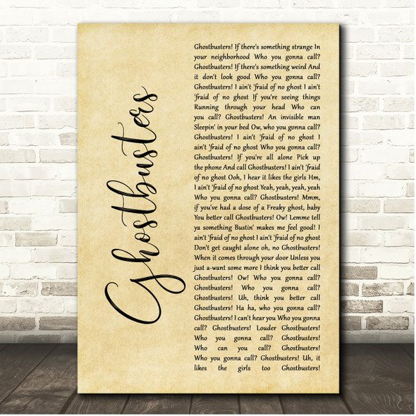 Ray Parker Jr. Ghostbusters Rustic Script Song Lyric Print