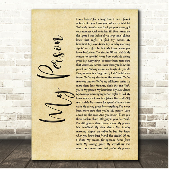 Spencer Crandall My Person Rustic Script Song Lyric Print