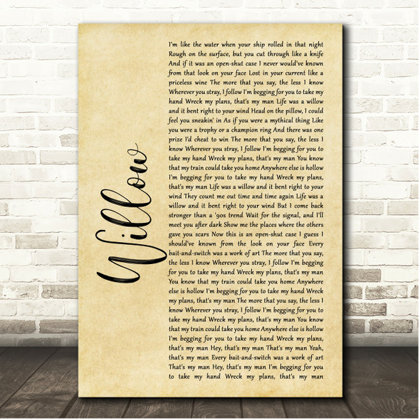 Taylor Swift Willow Rustic Script Song Lyric Print