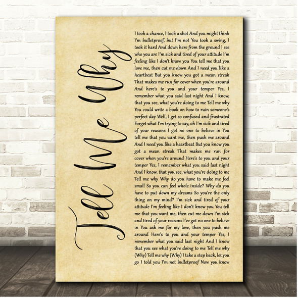 Taylor Swift Tell Me Why Rustic Script Song Lyric Print