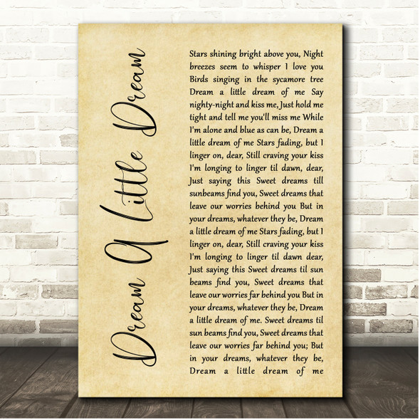 The Beautiful South Dream A Little Dream Rustic Script Song Lyric Print