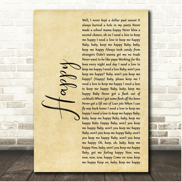 The Rolling Stones Happy Rustic Script Song Lyric Print