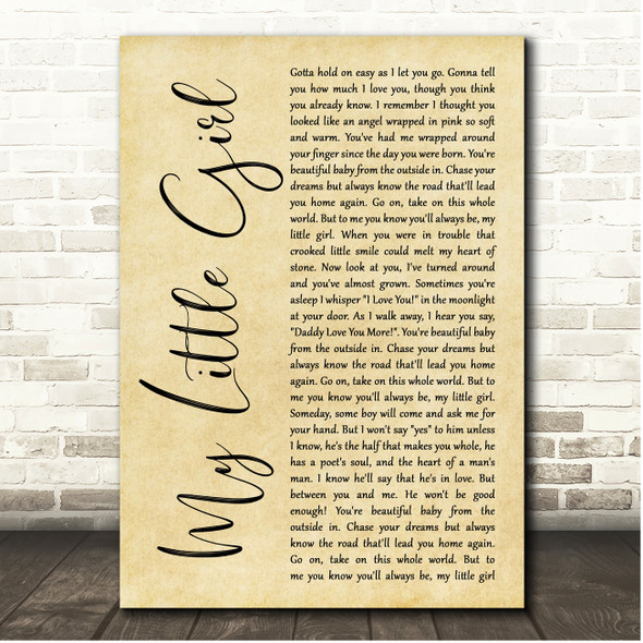 Tim McGraw My Little Girl Rustic Script Song Lyric Print