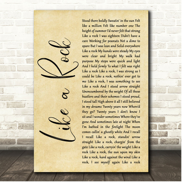 Bob Seger Like a Rock Rustic Script Song Lyric Print